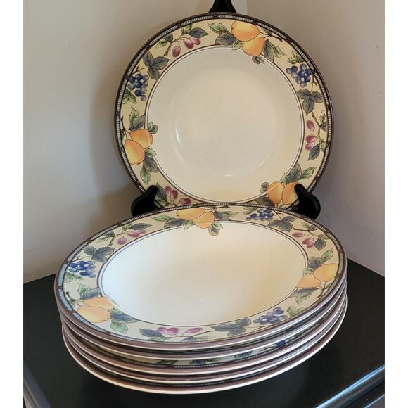 (Qty 6) Mikasa Intaglio GARDEN HARVEST Rimmed Bowls CAC29 Stoneware 9 3/8" D - Picture 6 of 15